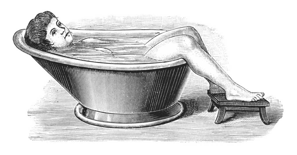 Historische Illustration einer Badewanne.