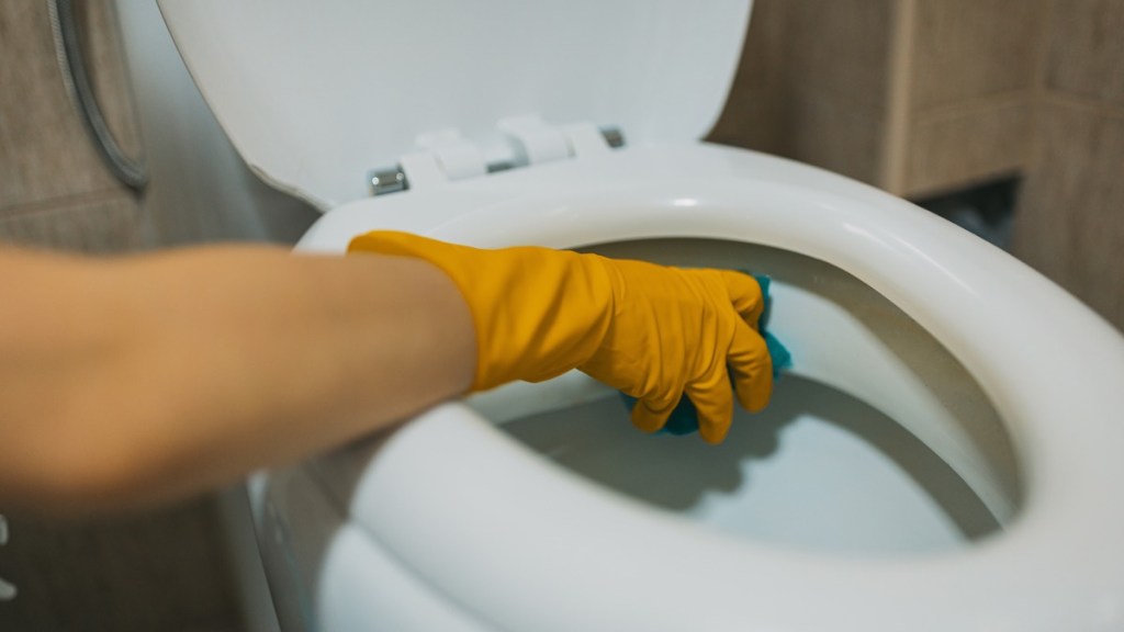 Rand einer Toilette reinigen.