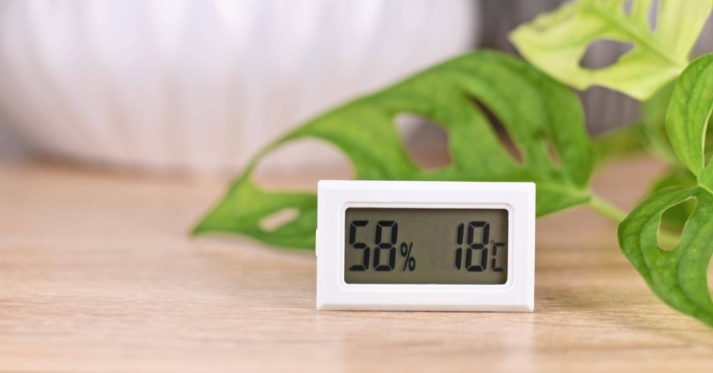 Ein Hygrometer zeigt die Luftfeuchtigkeit und Temperatur im Raum an.